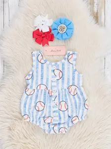 Little Striped Baseball Bubble Romper