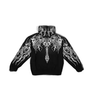 Men's Darkwear Hoodie High Street Zip Up Sweatshirt Gothic Style Pullover Jacket Casual Fitness Sports Outerwear for Fall Winter Cotton Fabric