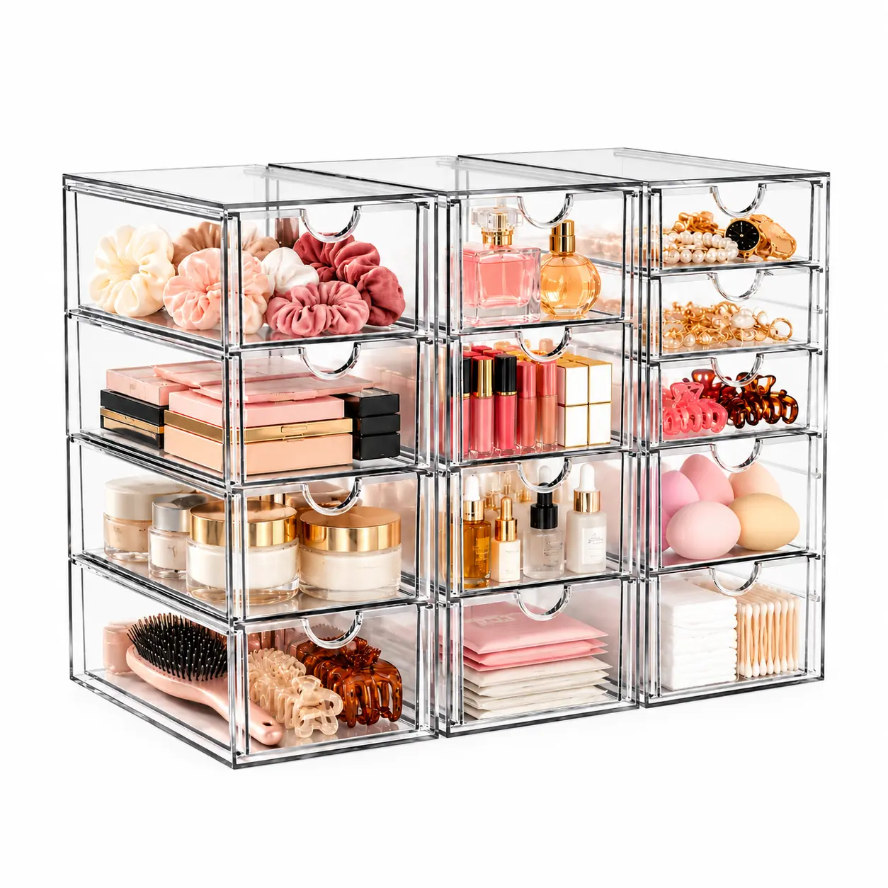 13 Drawer Clear Acrylic Organizer, Storage Organizer for Bathroom Vanity, Makeup, Kitchen Pantry, Countertop and Home Organization