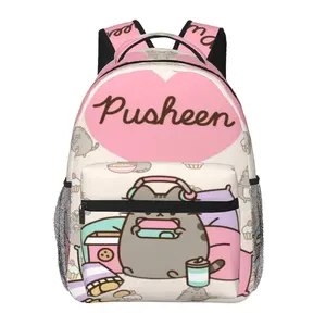Pusheen large-capacity all-over print casual daypack for outdoor sports and office; cartoon merch laptop backpack school bag gift for boys and girls