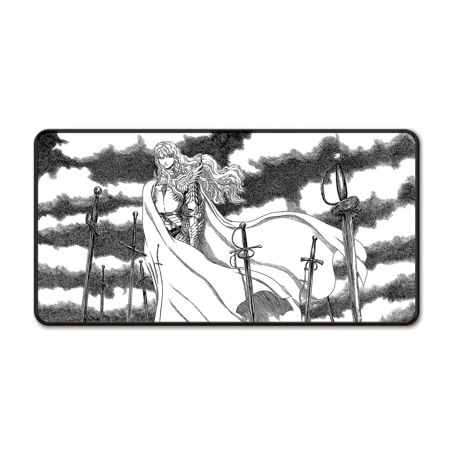 Extra Large Knight Line Art Anime Mousepad - Anti-Slip Rubber Base Gaming Deskmat Mousepad Desk Pad