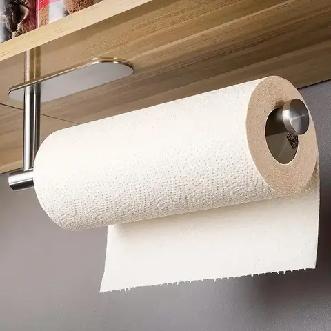 Silvery Modern Stainless Steel Punch-Free Wall-Mounted Roll Toilet Paper Holder - Household Kitchen Organizer, Bathroom Nail-Free Dispenser, Small Space Home Storage Gadget