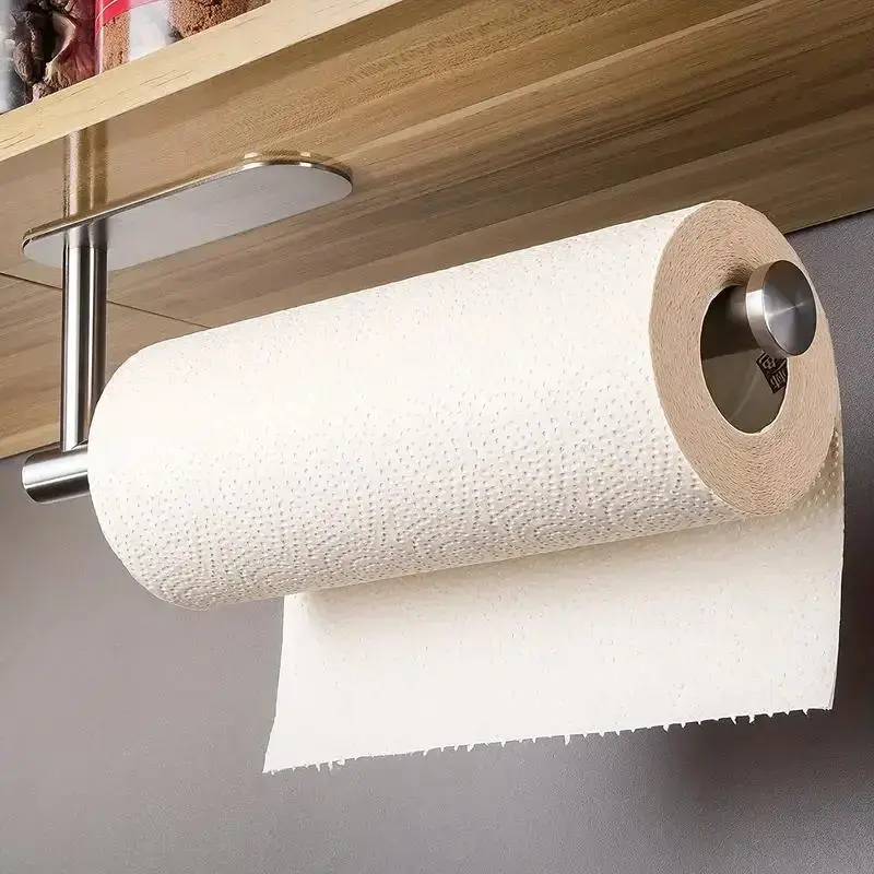 Small Space Organizer,  Wall-mounted Punch-free Paper Towel Holder, Tissue Dispenser, Space-saving Kitchen Organizer, Stainless Steel Roll Paper Organizer Storage Holder, Home Organizers for Kitchen & Bathroom, Household Items