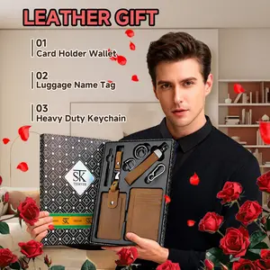 Valentine's Day Gift Set, Rfid Leather Ultra-Thin Wallet, Luggage Tag, Car Keychain, Personal Storage, Travel Essential, Birthday Present