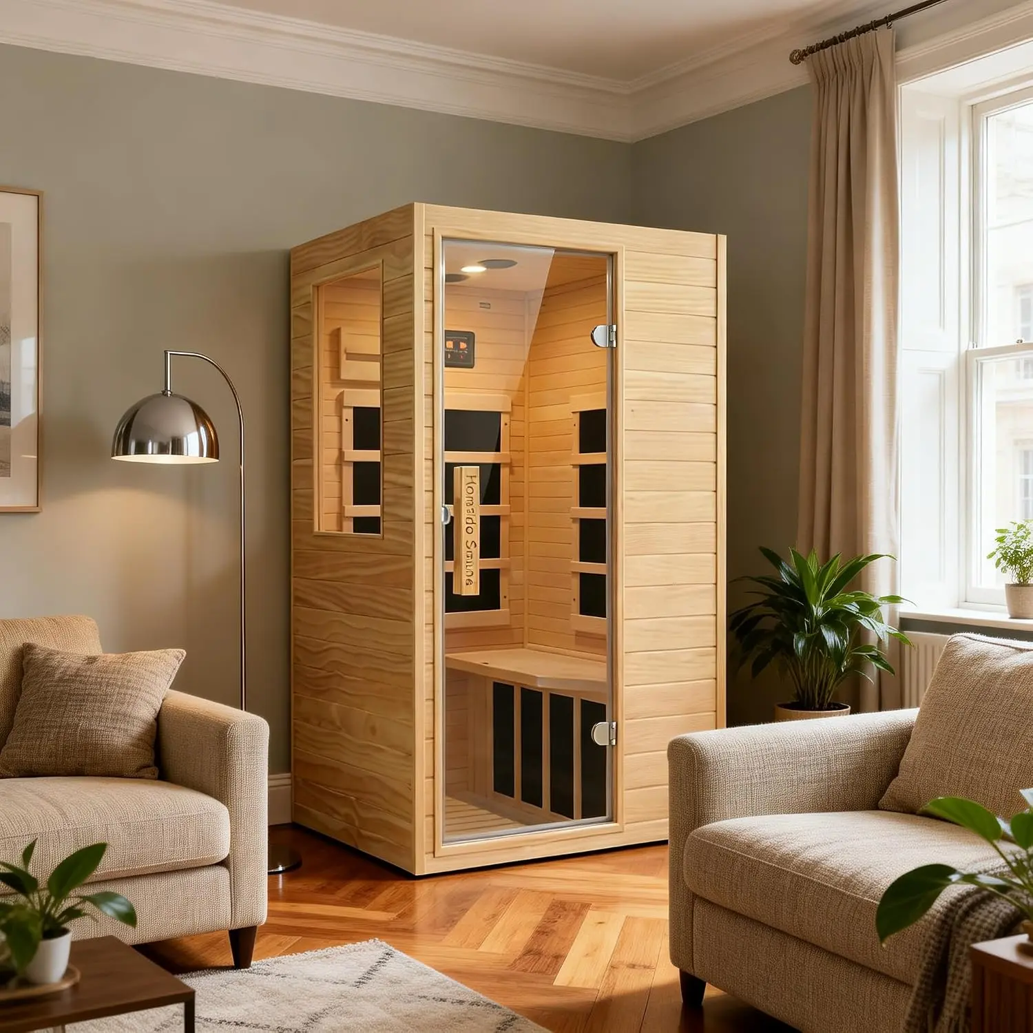 1-Person Low EMF Far Infrared Sauna for Home Use, 900W Canadian Hemlock Wood Sauna with Bluetooth Music & Led Read Light, Easy Assembly for Bedroom, Gym, or Basement（57.9 * 27 * 32IN）