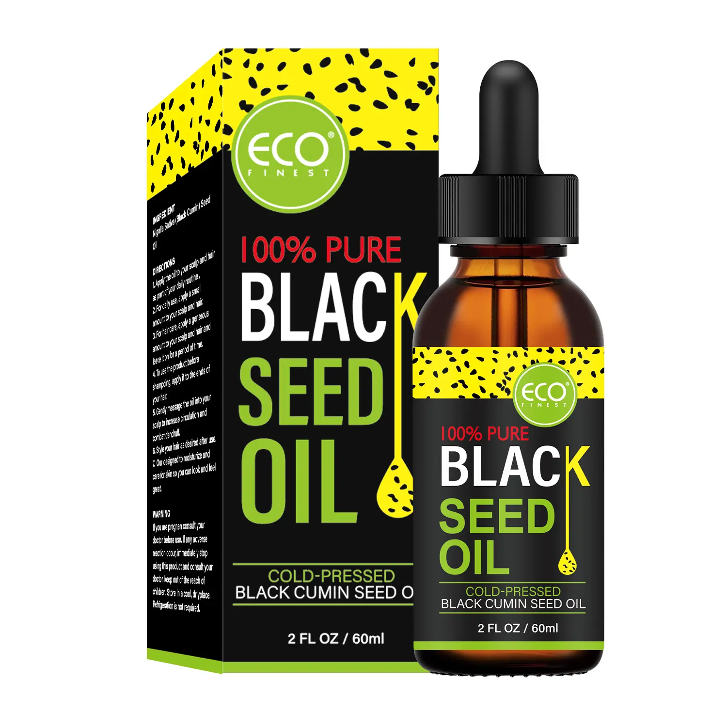 ECO Refined Black Seed Oil - Ideal for hair, face and body moisturizer, portable glass bottle, thymoquinone, moisturizing skin Serums Skincare