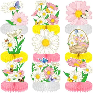 Daisy Flower Butterfly Honeycomb Centerpieces, 9pcs 3D Daisy Flower Birthday Table Toppers, Pink Daisy Flower Butterfly Birthday Party Decorations for Boho Groovy Girl Baby Shower