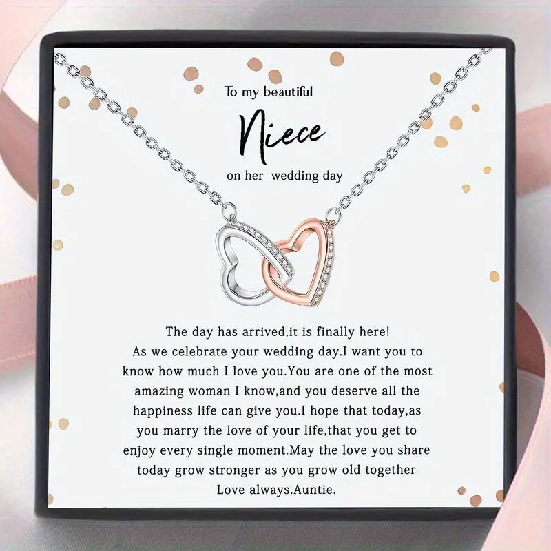 Gift Box Heart-To-Heart Chain Necklace for Niece, Wedding Day Jewelry with Message Card, Ideal Aunt Love & Gratitude Present, Perfect Souvenir