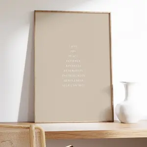 Fruit of the spirit Galatians 5:22-23 Modern Minimalist Christian Wall Art in Beige Instant Print Poster, Neutral Christian Art