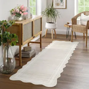 Garvee Washable Modern Solid Runner Rug with Wavy Minimalist Design, Single Color, Long Runner for Entryway, Bedroom, Nightstand, Non-Slip, Low Pile, Boho Accent, Durable Runner Carpet