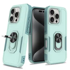 Shockproof Protective Case with Built-in Kickstand for iPhone 16, 16E, 16pro, 16promax, 16plus Upgraded Durable Soft TPU Case with Finger Ring Kickstand, 360 Degree Rotating Ring Grip Adjustable Smartphone Protective Phone Case