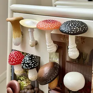 3D Simulated Mushroom Fridge Magnets Refrigerator Magnetic Stickers Resin Creative Plant Photo Message Magnet Magnetic Sticker
