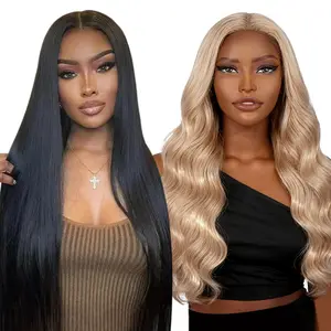 [Blend] Get 2 for 1! Buy 1 Get 1 Free Blended Human Hair Lace Front Wig | 180% Density, #1B Straight Hair & #27 Body Wave #SummerVibes