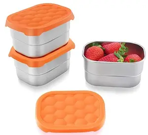 Stainless Steel Snack Containers for Kids - Easy Open Leak Proof, Small Food Containers with Silicone Lids, Perfect for Toddler Lunch Box