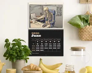 2026 Skeleton Employee Calendar, Dark Humor Coworker Gift, Office Satire Wall Art, Funny Corporate Humor Cartoon, Gift For Manager,Funny Cubicle Decor Gift