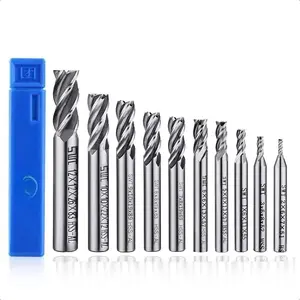 4-Flute End Mill Set, Metric CNC Milling Cutter Drill Bits Router Bits Cutter Tool Set for Wood Aluminum Cast Iron Copper Plastic, Straight Shank 2-12mm