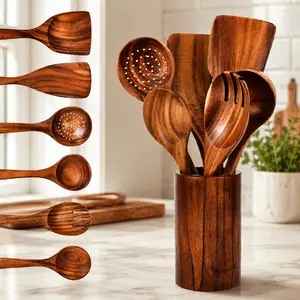 6PCS Premium Natural Nanmu Wooden Kitchen Utensils Set - Oil-Resistant, Eco-Friendly, BPA-Free, Heat-Resistant for Nonstick Cookware, Environment-Protection Everyday Kitchen Accessories