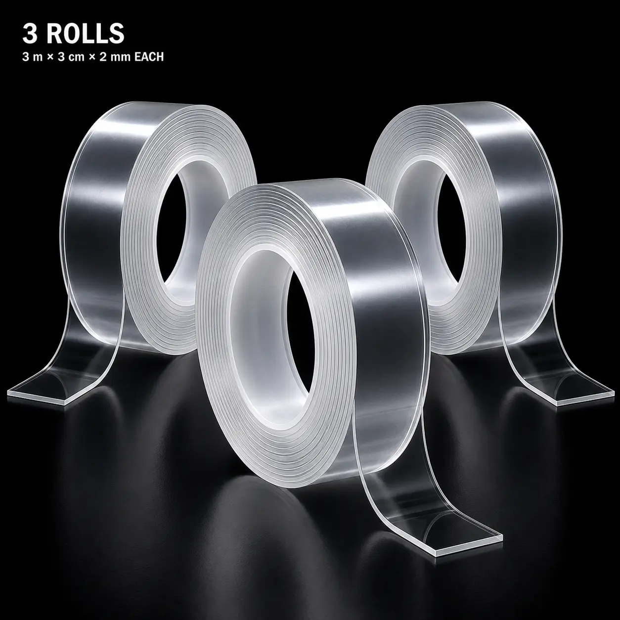 3 Rolls Nano Double-Sided Tape Heavy Duty, 29.5 FT Total Clear Removable Mounting Tape, Washable Reusable Grip for Rugs, Desk, Tile & Smooth Surfaces