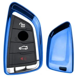 iJDMTOY Chrome Finish Blue TPU Key Fob Protective Cover Case For 2016-up BMW X1, 2019-up X4, 2014-up X5, 2015-up X6, 2017-up 5 Series & 2016-up 7 Series