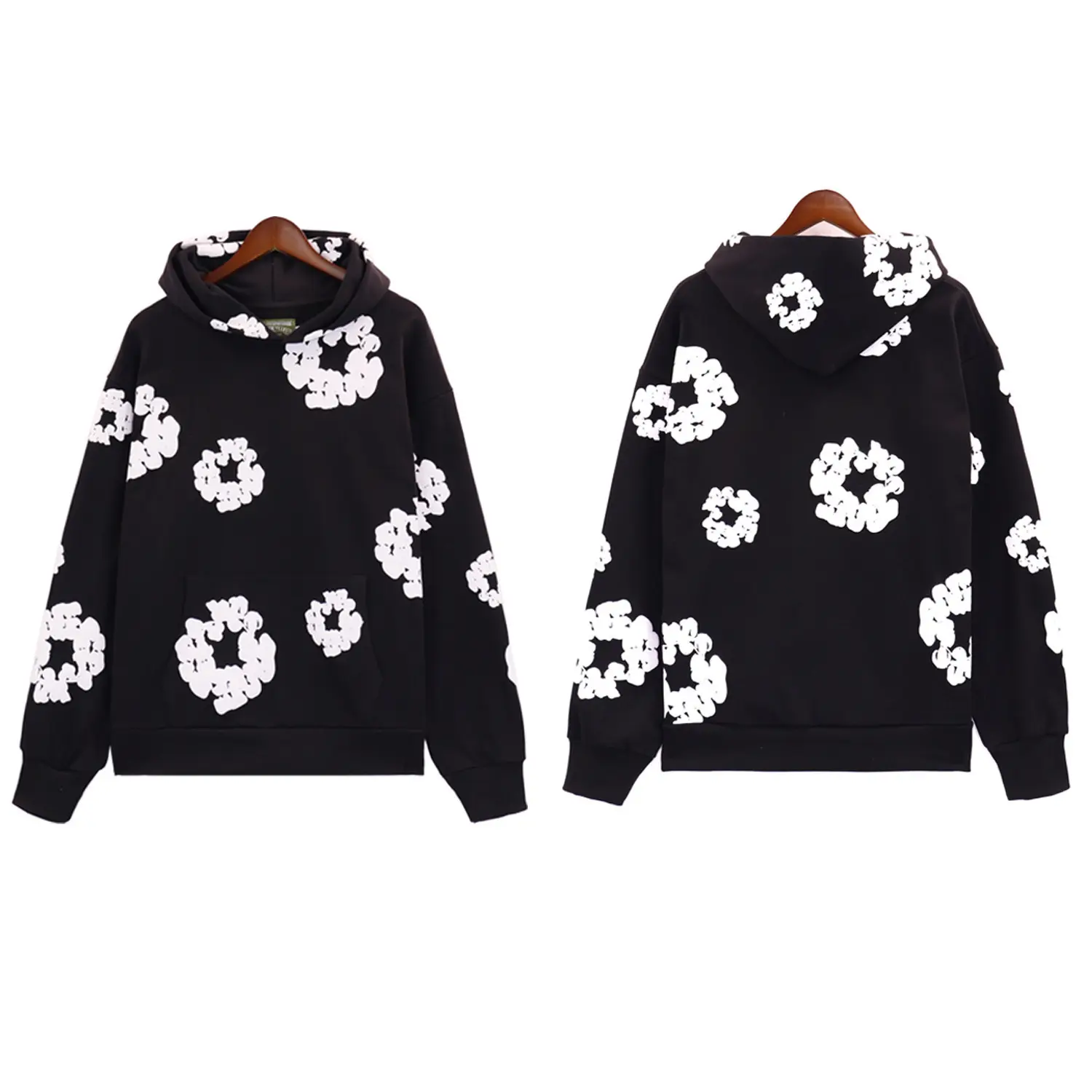 Black hoodie (white floral wreath)
