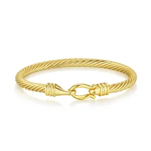 Mytys Classic Twisted Cable Hook Clasp Gold Tone Bangle Bracelet For Women