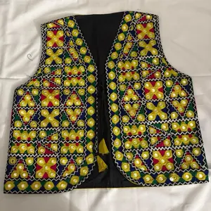 Pakistani Waistcoat with Colorful Floral Embroidery.