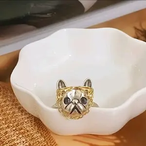 Fashionable Bulldog with Glasses Adjustable Ring - Cute & Stylish Accessory for Unique Style Expressions