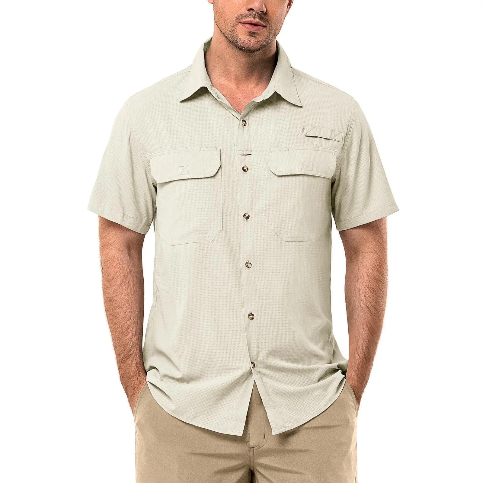 33,000ft Men's UPF 50+ UV Short Sleeve Hiking Fishing Shirt Quick Dry Cooling PFG Sun Protection Shirt for Travel Safari