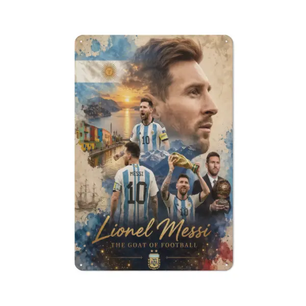"Light Blue & White No.10" Metal Tin Sign (12"x8" Inches) - Flat 2D Double Exposure Football Art Plaque, Inspirational Sports Wall Decor for Man Cave & Garage