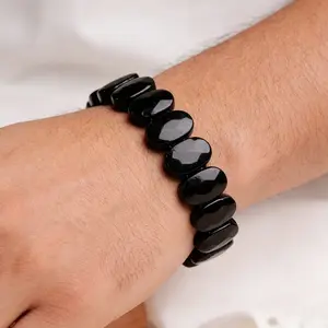 15mm Men's Black Obsidian Flat Bracelet | 7.5" Protection Crystal | Grounding Energy Men's Jewelry Gift