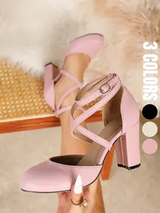 Elegant Fashion Round Toe Thick Heel High Heels, Breathable Side Cutout Comfort, Buckle Strap Sandals for Party/wedding/fall/spring