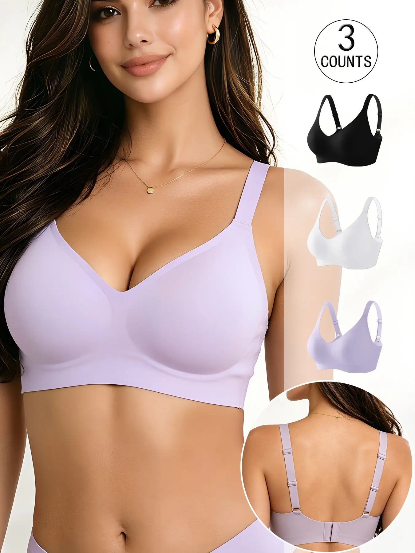 3 Pack / 6 colors women's seamless jelly bra, four rows of three hooks, push-up and lift, adjustable sports vest, suitable for daily wear, parties and yoga, comfortable, breathable, women's non-wire bra, Adjustable Sports Bras