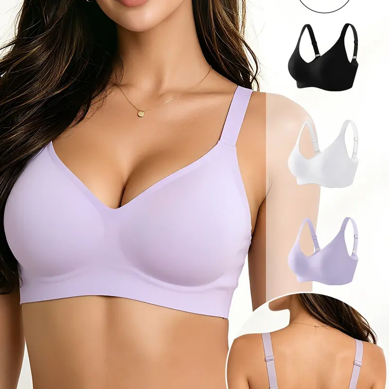 3 Pack / 6 colors women's seamless jelly bra, four rows of three hooks, push-up and lift, adjustable sports vest, suitable for daily wear, parties and yoga, comfortable, breathable, women's non-wire bra, Adjustable Sports Bras