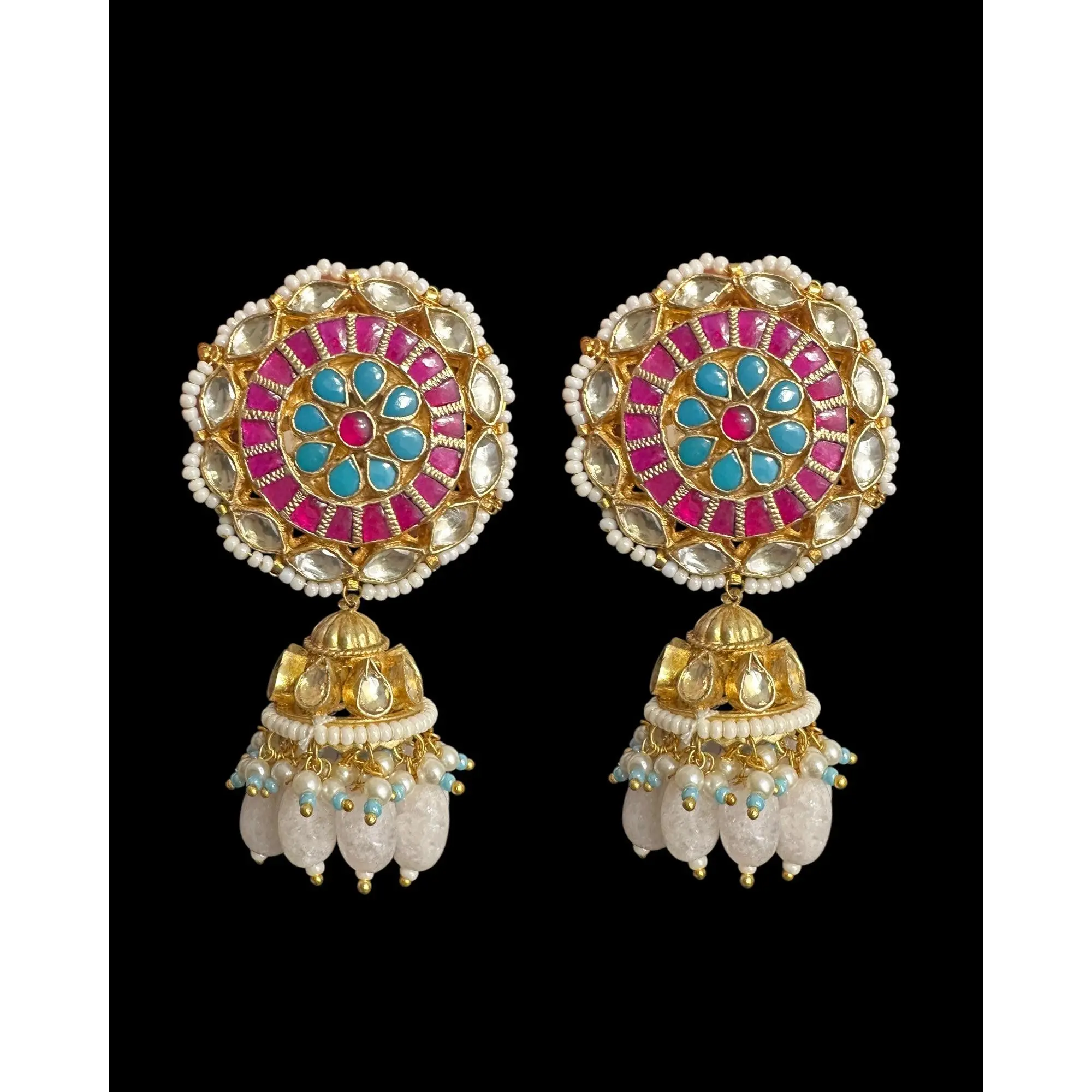 DER779 pachi kundan jhumka earrings ( READY TO SHIP )
