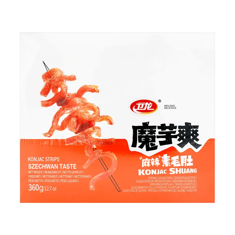 Wei Long Moisture Konjac Snacks - Sichuan Spicy Flavor, 360g, Salty Savory Chinese Plant-Based Gluten-Free Ambient Snack with Chewy, Springy Texture & Numbing Heat