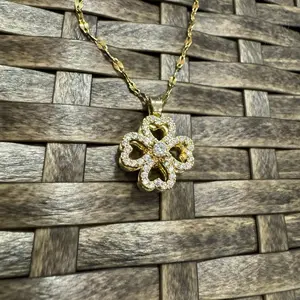 AlexisLeaCollection Gold Spinning Clover (Type #3) Necklace with Cubic Zirconia – Anxiety Relief Jewelry, Fidget Necklace for Anxiety Relief Jewelry