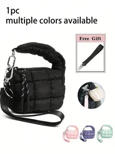 1 women's wristlet, small quilted bag, small clutch, soft and spacious coin purse, quilted cloud-patterned ruched bubble handbag, compact and lightweight, convenient top zipper design