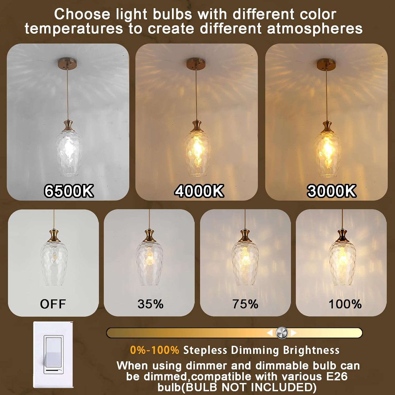 Glass Pendant Lights Kitchen, Clear Glass Hanging Light Fixtures Farmhouse Brass Gold Pendant Light for Kitchen Sink Dining Room