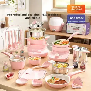 「Pink Mini Real Cooking Kitchen Set (Food-Grade & Anti-Scald) | Kids’ Edible Play Chef Kit」