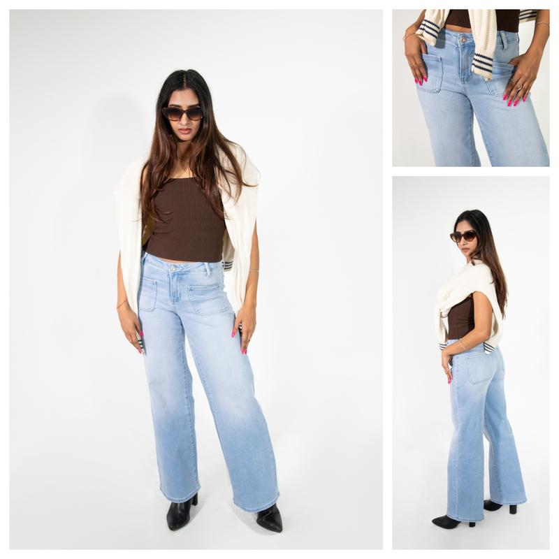 Magic ONESO Mid-low Rise Baggy Jeans Stretchy Wide Leg for Women Distressed Pants Womenswear Bottom 8001 Lady Basic Minimalist Comfortable Denim Tummy Control Curve Hugging Plus Size Regular Size BBL