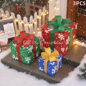 Christmas Decoration Gift Box, Includes 3 Christmas Tree Overlay Light Boxes, Household LED Light-Up Ornaments, Three-Color Deer, White Silver Star, Suitable for Christmas Tree, Home, Room, and Holiday Party Decorations, Party Gifts