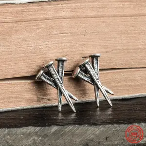 925 Sterling Silver Punk Vintage Nail Earrings Personality Alternative Halloween Ear Jewelry Accessories Gothic Style