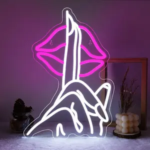 Lip Neon Light Shh Gesture LED, USB Powered Wall Decor, Dimmable, Ideal for Bedroom, Bar, Coffee Shop, Birthday Party Gift