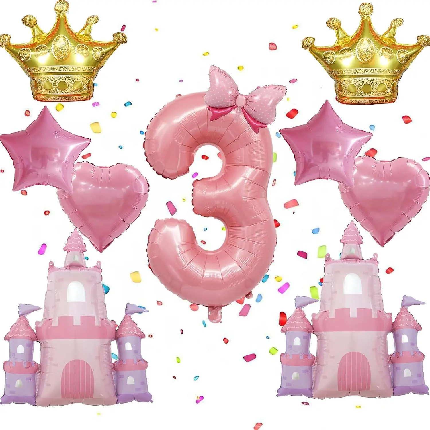 Princess 3Rd Birthday Decorations For Girls, 10Pcs Princess Balloons With Castle, Crown And Number 3 Foil Balloons For 3 Year Old Birthday Party Decorations