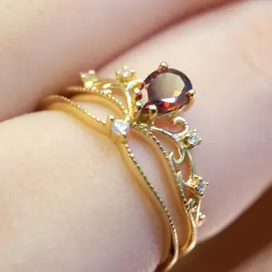 Princess Crown Adjustable Pear Cut Garnet 925 Sterling Silver Gold PLated Ring