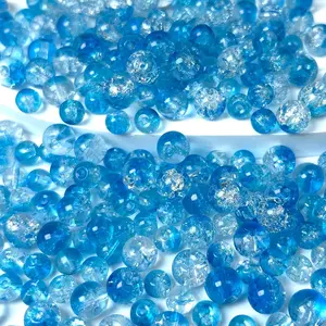 300 count Crackle Glass Beads, 6mm and 8mm Blue  Glass Beads Round Loose Spacer Bulk Beads for DIY Craft Earring Necklace Bracelet