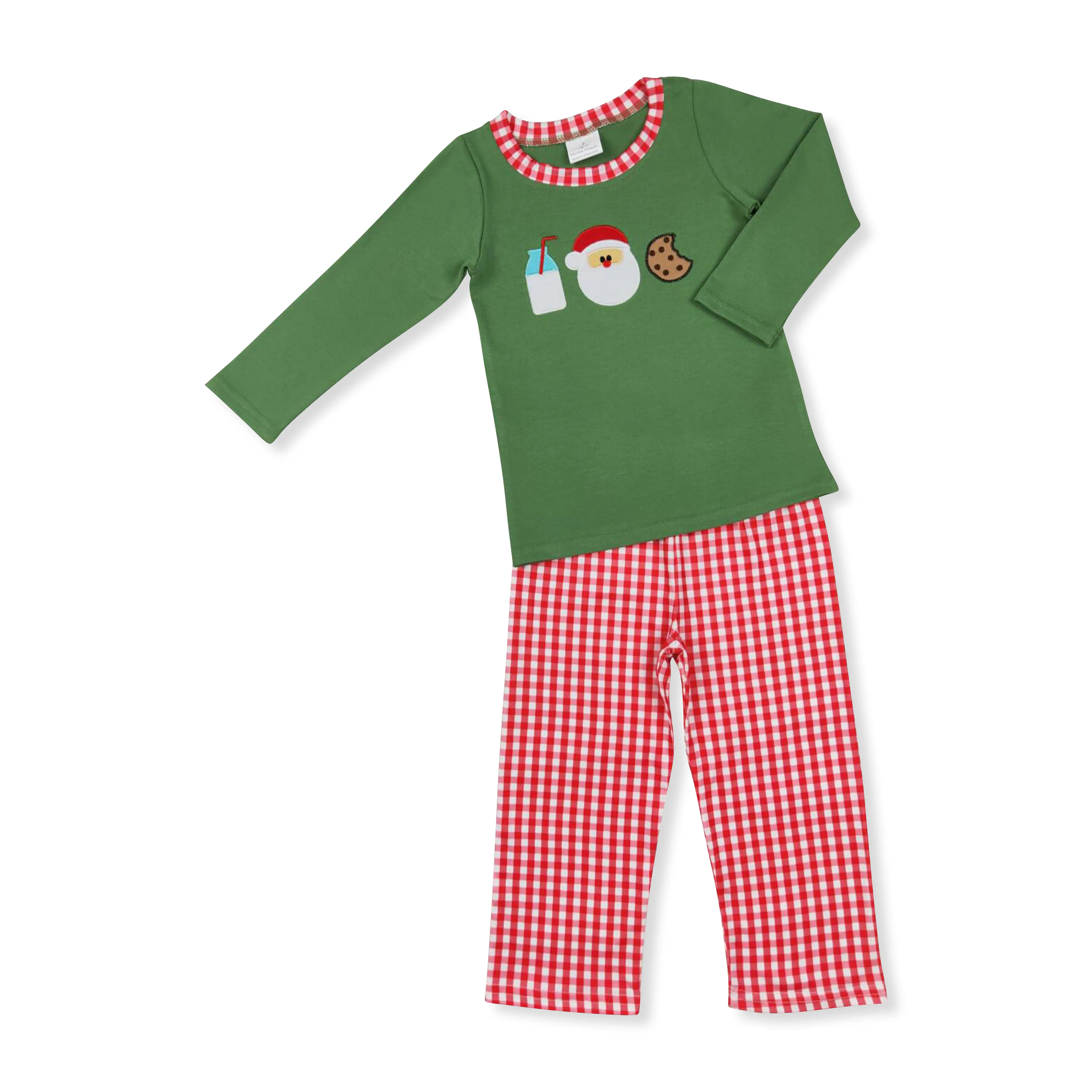 Boys' Christmas Green Santa Print Casual Set, Kids' Clothes for Children