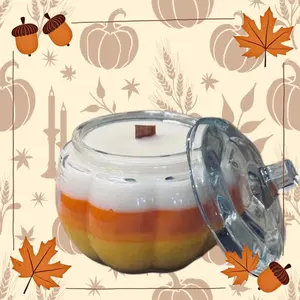 Candy Corn 17 OZ Candle in Pumpkin Jar with Cherrywood or Double Cotton Wick Vanilla Pumpkin Marshmallow Scent for Autumn Decor Ornaments Jar Aroma Perfume Decoration Scented