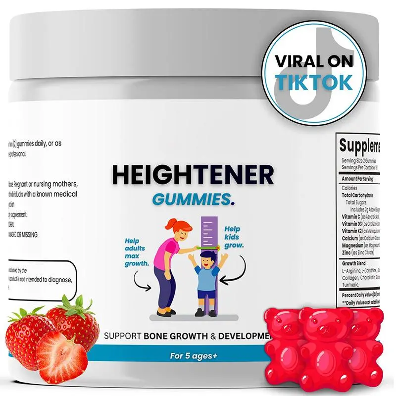 Growth Heightener Gummies, Healthy Growth & Bone Support Vitamin Supplement, 60 Count