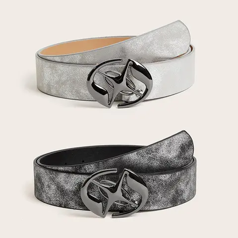 2-Piece Stylish PU Belt Set, Casual Belt with Punk Star Decor and Hollow-Out Buckle, Y2K Trendy Belt for Jeans, Pants and Skirts, Fashion Waist Belt for Women, Fashion Belts